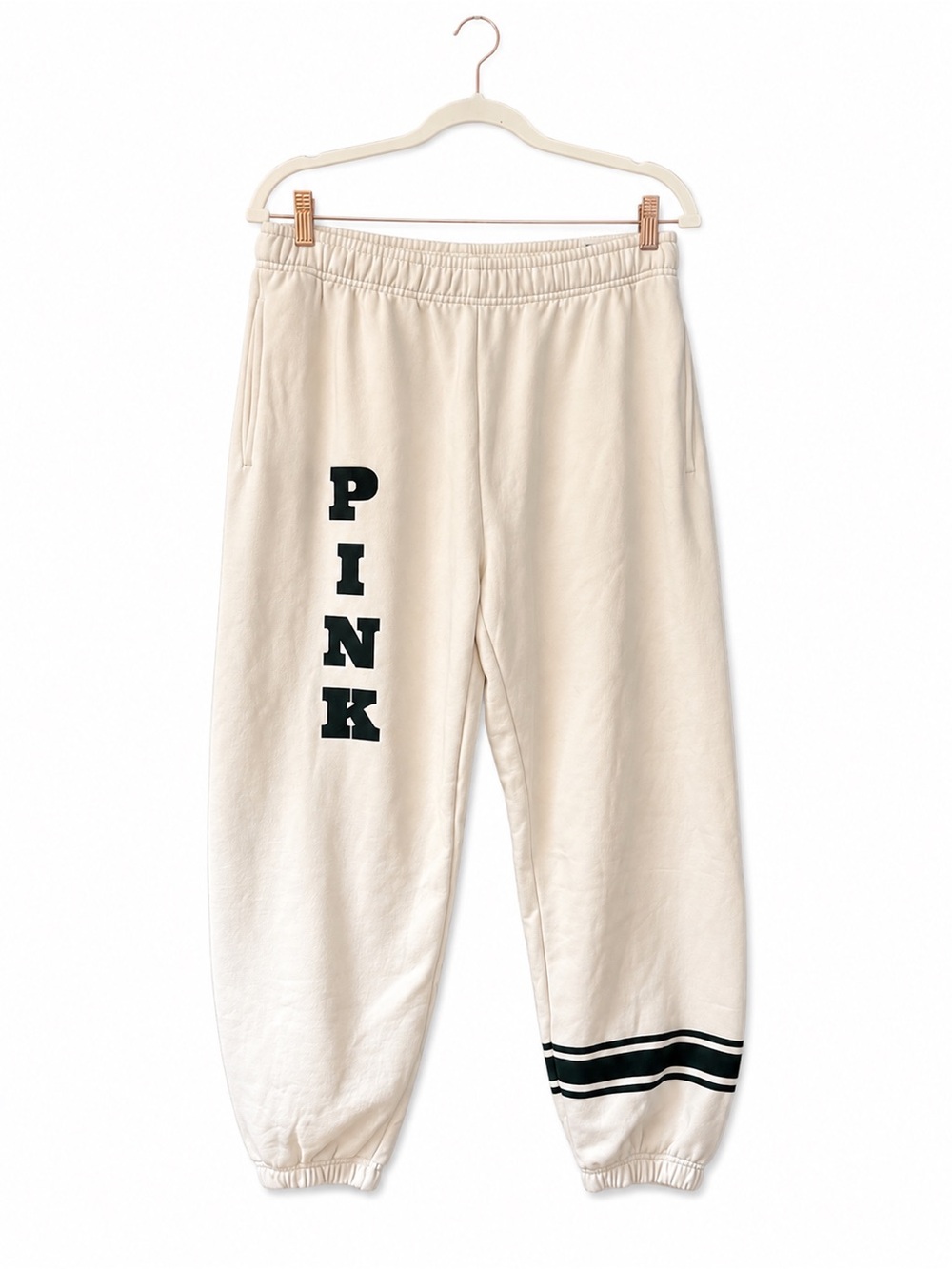 PINK Victoria’s Secret Ivy Fleece Sweatpants Cream Green Velvet M